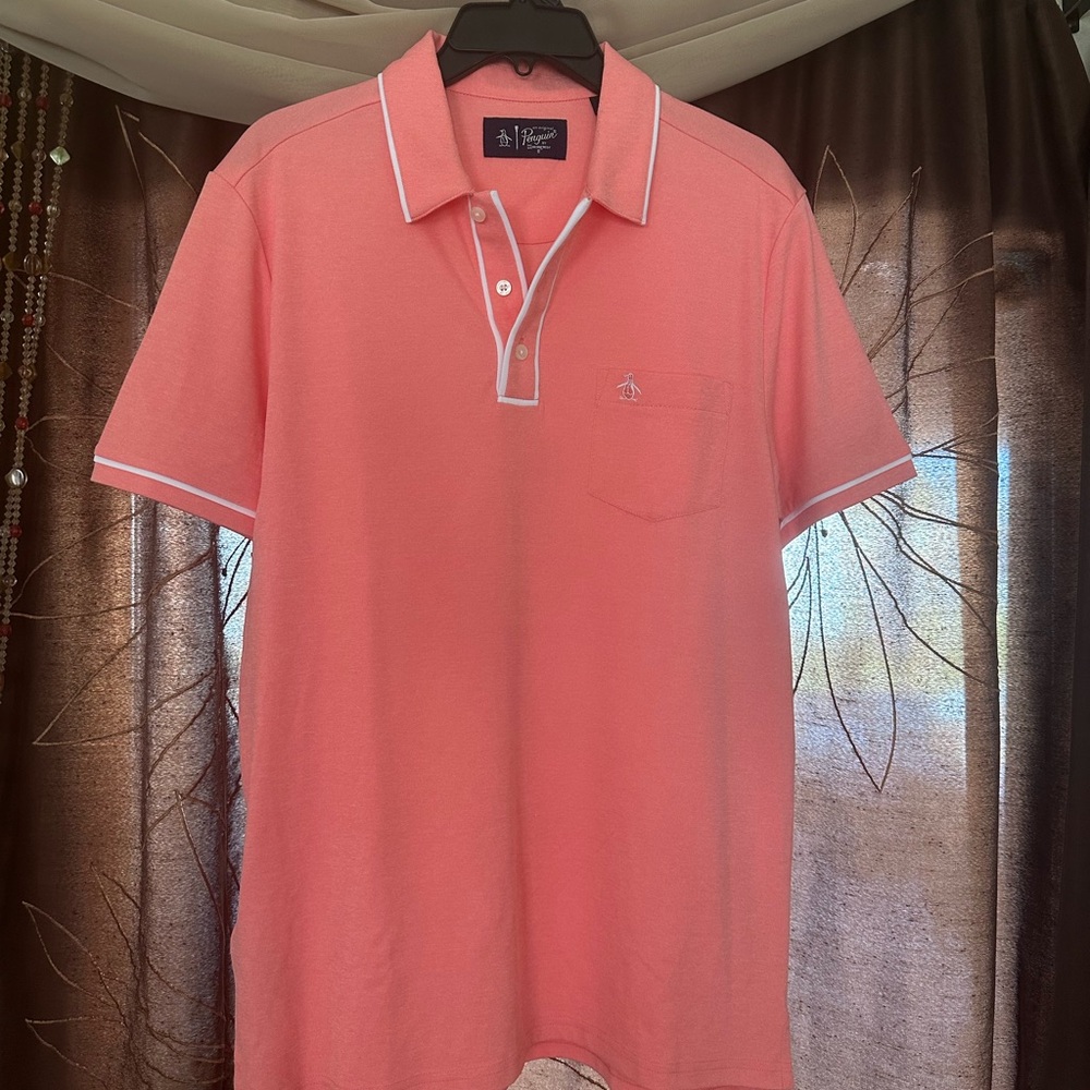 Original Penguin Pink Polo Shirt with White Trim